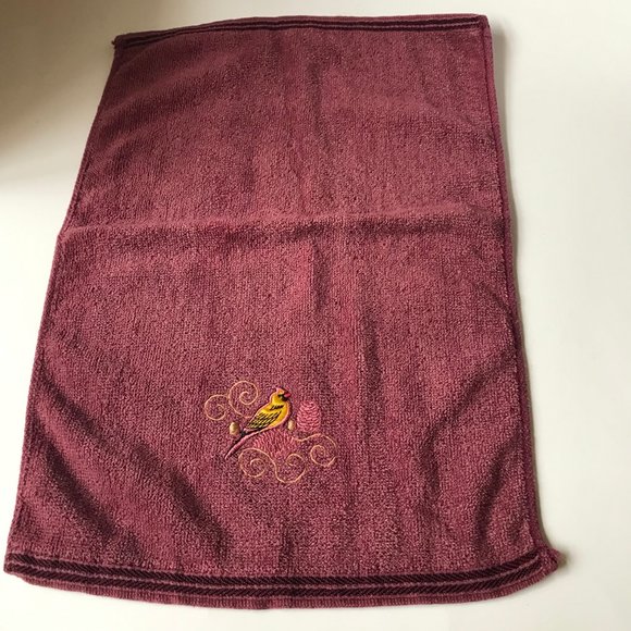 Vintage Oriole Bird Tea Towel Embroidered Hand Kitchen Bath Yellow Burgundy - Picture 9 of 14